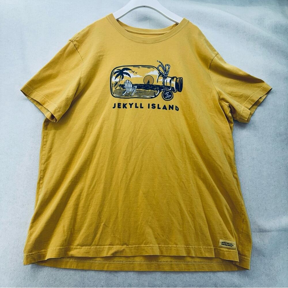 Life is Good Jekyll Island Short Sleeve Crusher T-shirt Yellow Mens size XL